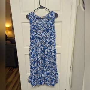 Chic Blue and White Patterned Midi Dress
